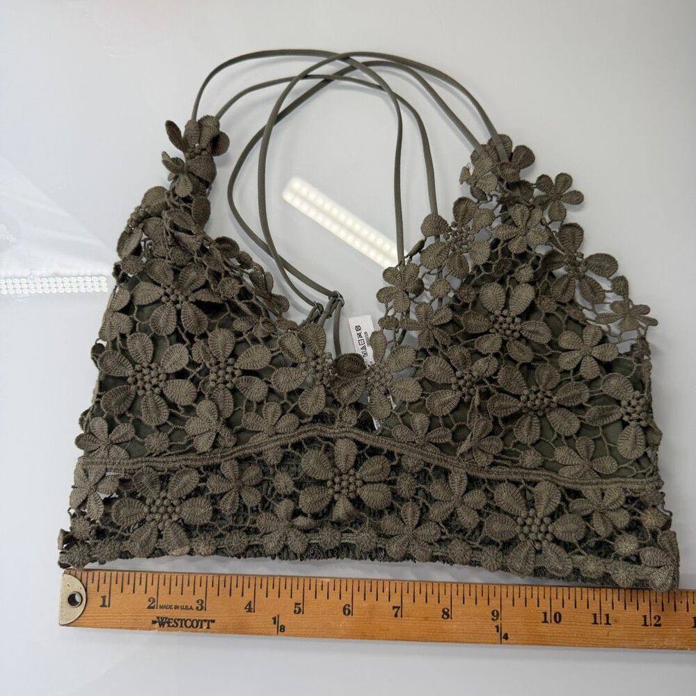 Free People Intimately Crochet Lace Bralette Olive Green Floral Size Small